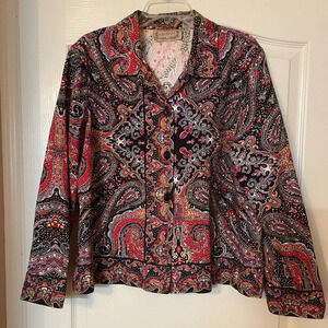LIFE STYLE Women’s Size XL Multicolor Paisley Floral Button-Up Jacket Grannycore